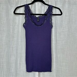Banana Republic Womens Lace Trim Tank M Dark Purple Ribbed Whimsigoth Layers Y2K